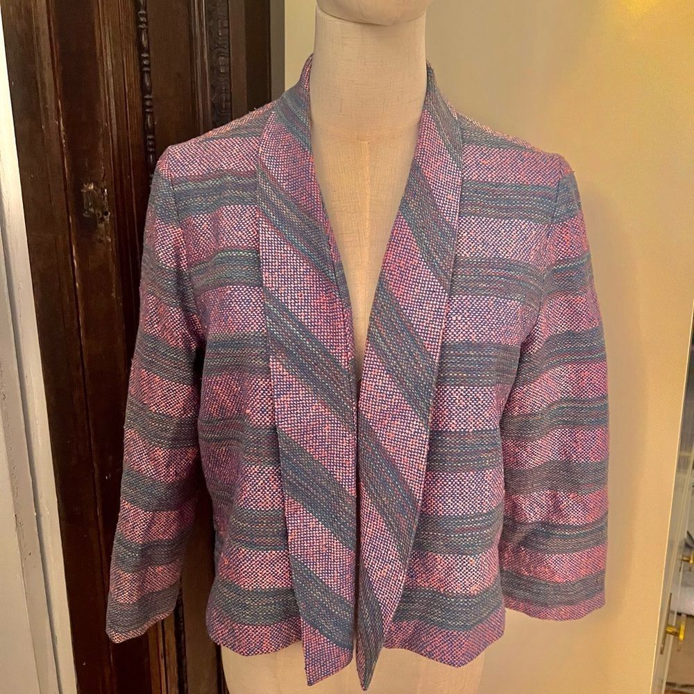 80s Miami vibe, Crop jacket Hunter Dixon. NWT! Medium purple pink, blue pop chic